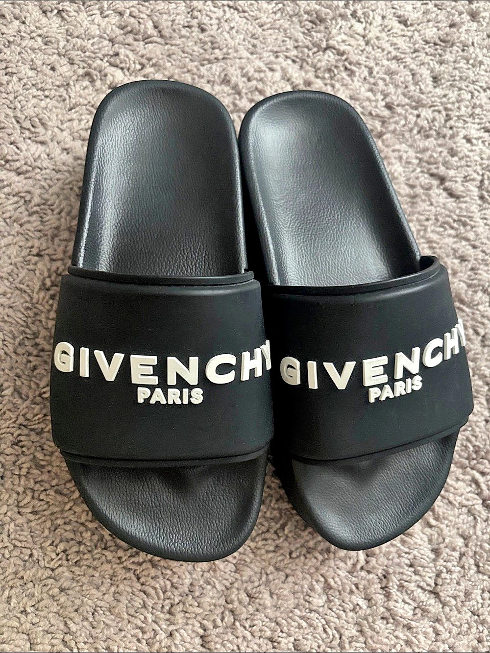 Platform Givenchy Label Slide Mules in Rubber Black Sandals